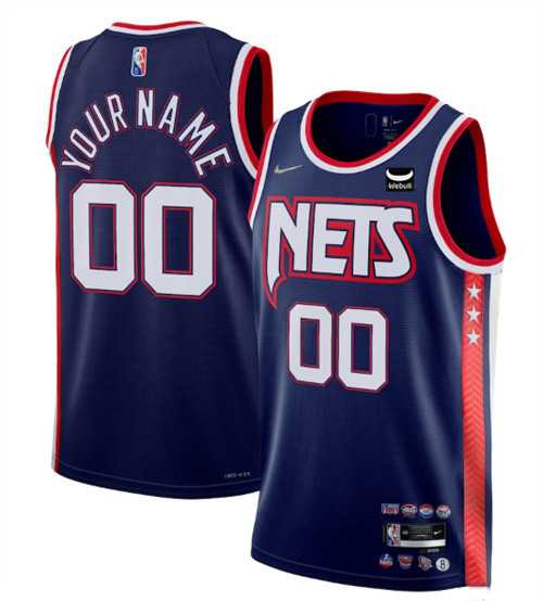 Men & Youth Customized Brooklyn Nets Active Player 2021-2022 Navy Swingman City Edition 75th Anniversary Stitched Jersey-0